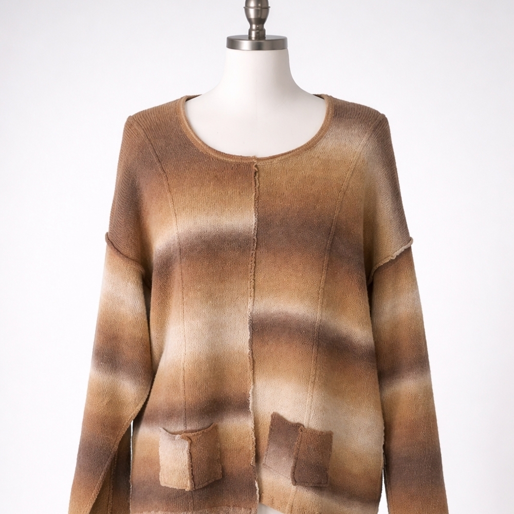 FLAX Merino Wool Ombre Sweater S/M Earth Tone Artsy Knit